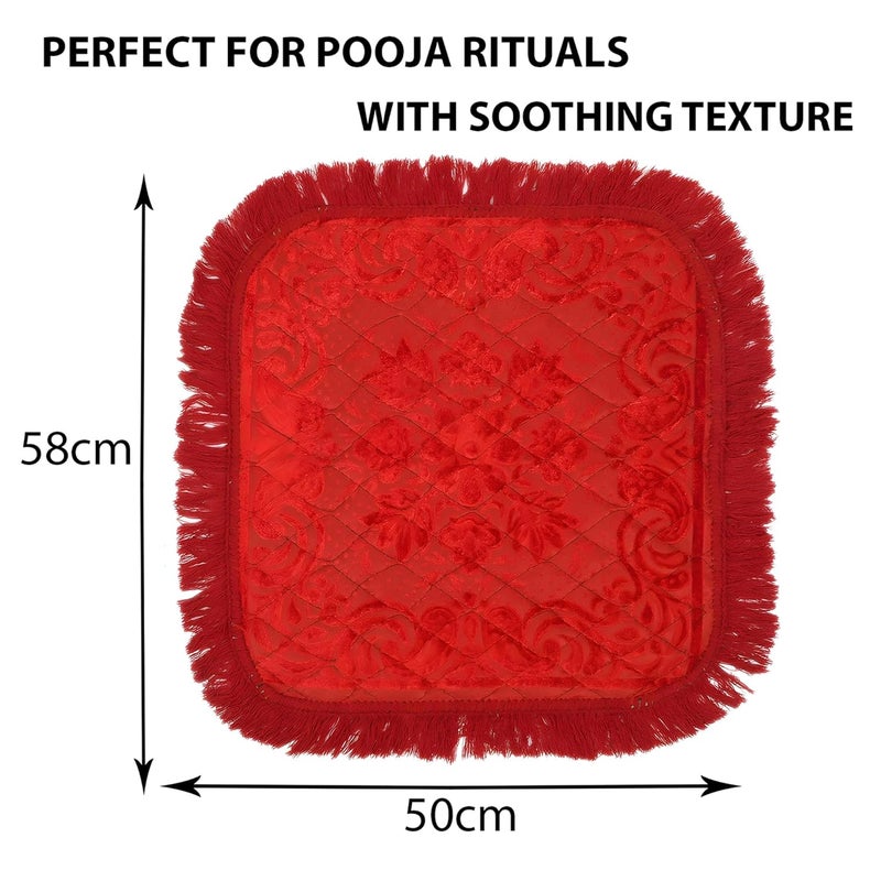 Kuber Industries Pack of 2 Prayer Mat Pooja Aasan For Sitting Meditation Carpet Velvet Aasan Mat for Pooja Mandir Self DesignRed - Image 3
