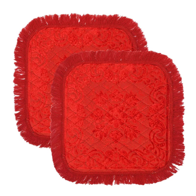 Kuber Industries Pack of 2 Prayer Mat Pooja Aasan For Sitting Meditation Carpet Velvet Aasan Mat for Pooja Mandir Self DesignRed - Image 1