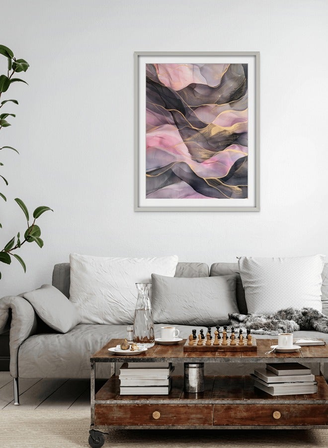 Art Decor Art Decor Pink and Grey Water Color Ink Style Abstract Art with Gold Accents Wall Art with Matboard Framed Fine Art Wall Décor for Living Room Bedroom Dining Room Office Gifting - Image 2