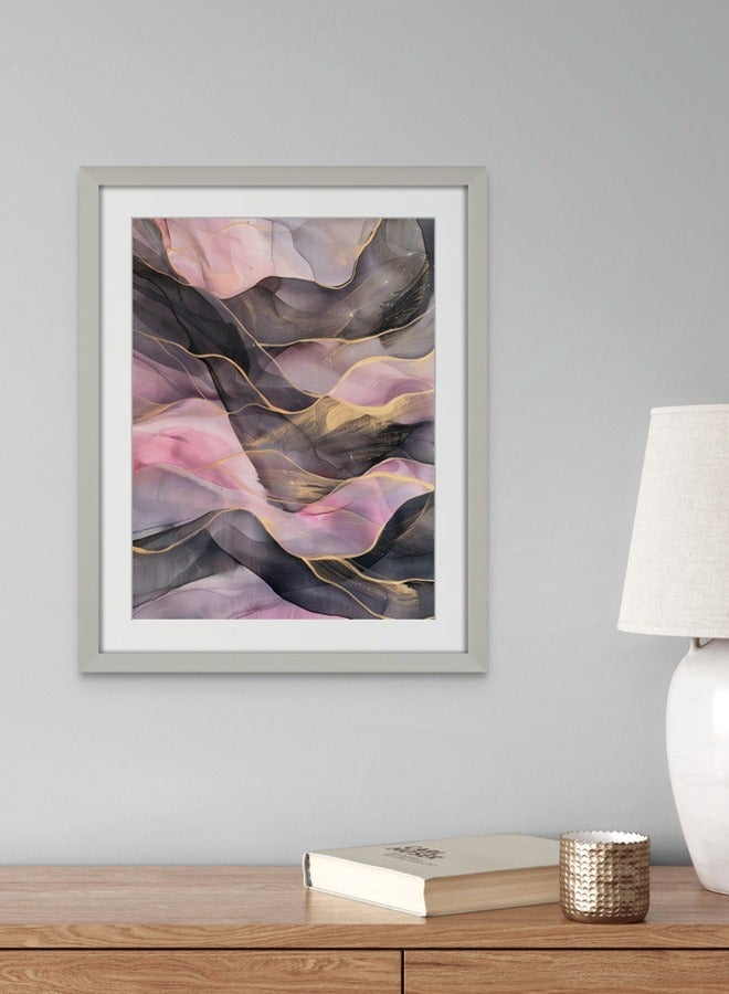 Art Decor Art Decor Pink and Grey Water Color Ink Style Abstract Art with Gold Accents Wall Art with Matboard Framed Fine Art Wall Décor for Living Room Bedroom Dining Room Office Gifting - Image 1