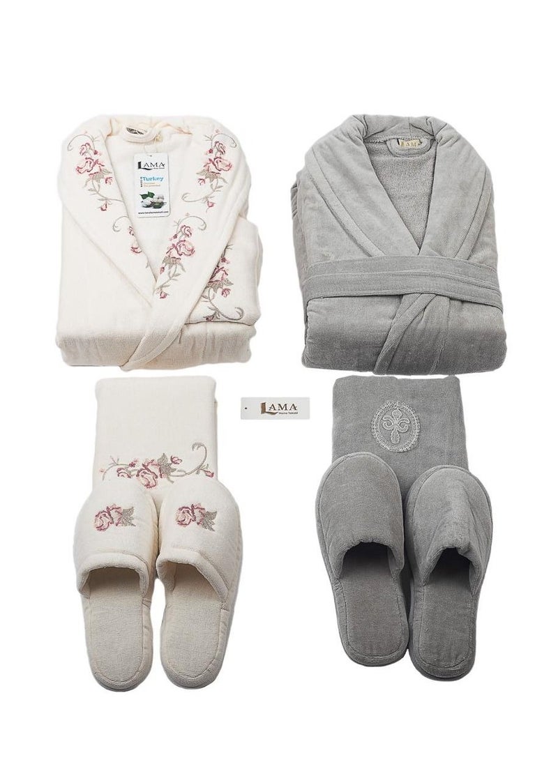 LAMA Home Tekstil - Set Bath Robe Grey Florence Cables - Image 1