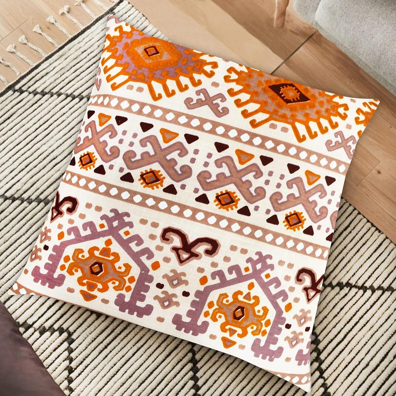 Oriental Weavers أغطية وسائد قطنية مطبوعة مزخرفة من أورينتال ويفرز 16 × 16 بوصة مجموعة من 5 وسائد تقليدية مطبوعة بتصميم جايفوري باللون الوردي بتصميمات أزتيك، أغطية وسائد مربعة 40 × 40 سم - Image 2