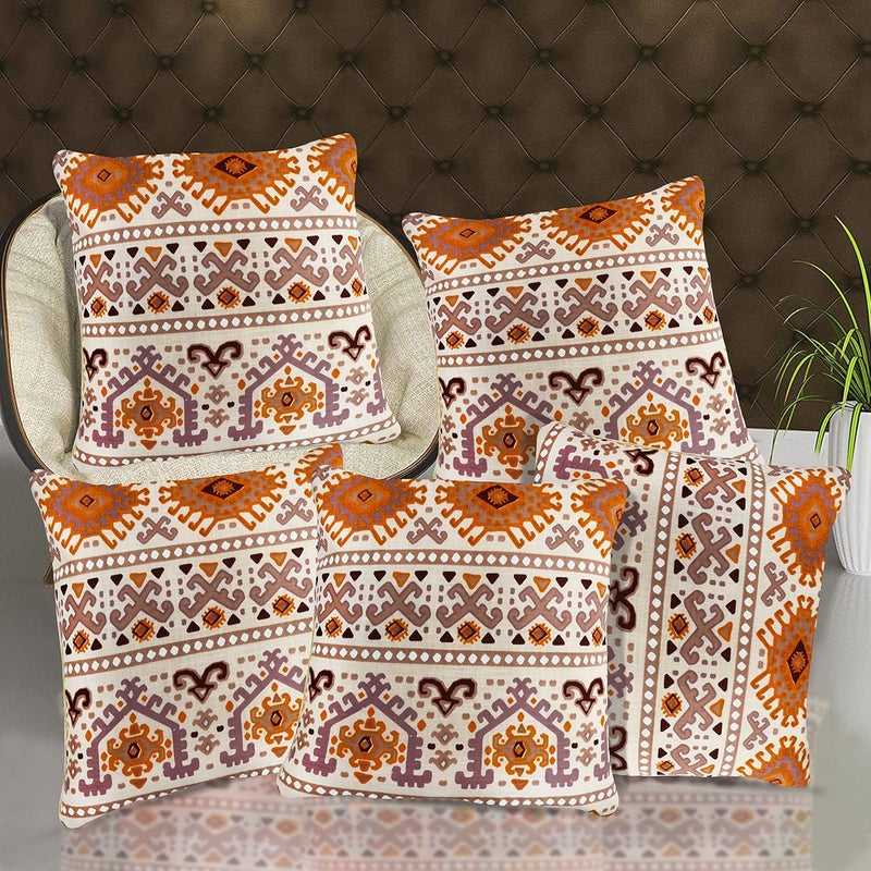 Oriental Weavers أغطية وسائد قطنية مطبوعة مزخرفة من أورينتال ويفرز 16 × 16 بوصة مجموعة من 5 وسائد تقليدية مطبوعة بتصميم جايفوري باللون الوردي بتصميمات أزتيك، أغطية وسائد مربعة 40 × 40 سم - Image 5