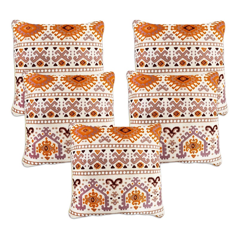 Oriental Weavers أغطية وسائد قطنية مطبوعة مزخرفة من أورينتال ويفرز 16 × 16 بوصة مجموعة من 5 وسائد تقليدية مطبوعة بتصميم جايفوري باللون الوردي بتصميمات أزتيك، أغطية وسائد مربعة 40 × 40 سم - Image 3