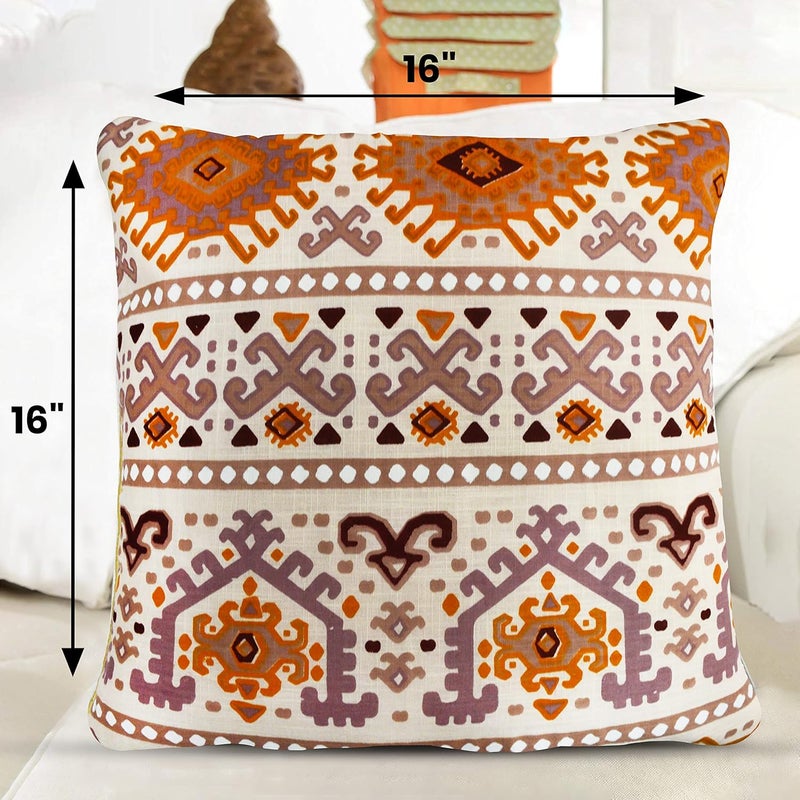 Oriental Weavers أغطية وسائد قطنية مطبوعة مزخرفة من أورينتال ويفرز 16 × 16 بوصة مجموعة من 5 وسائد تقليدية مطبوعة بتصميم جايفوري باللون الوردي بتصميمات أزتيك، أغطية وسائد مربعة 40 × 40 سم - Image 4
