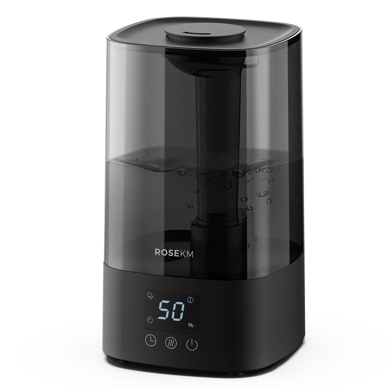 ROSEKM Automatic Humidifiers for Bedroom Large Room 45L Cool Mist Humidifier for Home Plant with Timer Humidity Sensor Last Up to 18H on High Setting Auto ShutOff 360 Nozzle Black