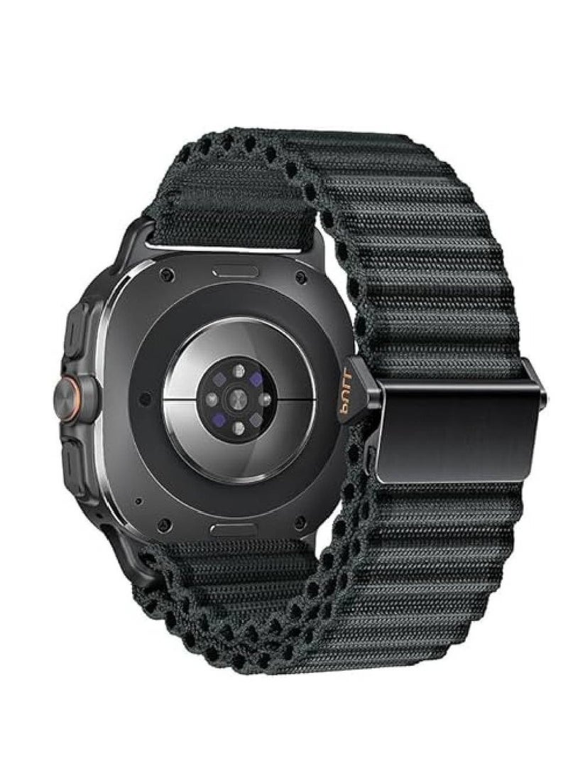 Tracker Band for Samsung Galaxy Watch Ultra 47mm - Lightweight Breathable Soft Nylon Sport Strap for Men & Women - Black  - Image 1