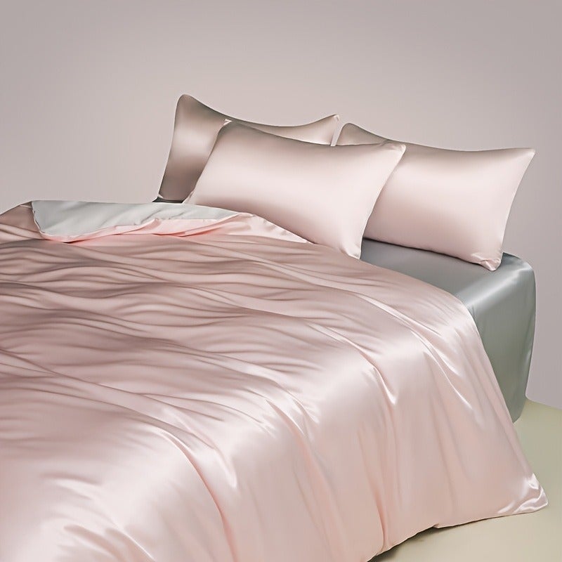 3-Piece Solid-Color Luxury Two-Tone Ice Silk Duvet Cover Set — 100% Ultra-Soft Microfiber; Cooling & Breathable; Features 8 Corner Ties; Machine Washable at 60°C; Ideal for Hotels, Bedrooms, and Dormitories (Duvet Insert and Pillow Inserts Not - Image 4