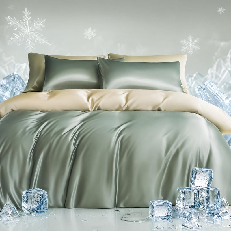 3-Piece Solid-Color Luxury Two-Tone Ice Silk Duvet Cover Set — 100% Ultra-Soft Microfiber; Cooling & Breathable; Features 8 Corner Ties; Machine Washable at 60°C; Ideal for Hotels, Bedrooms, and Dormitories (Duvet Insert and Pillow Inserts Not - Image 5