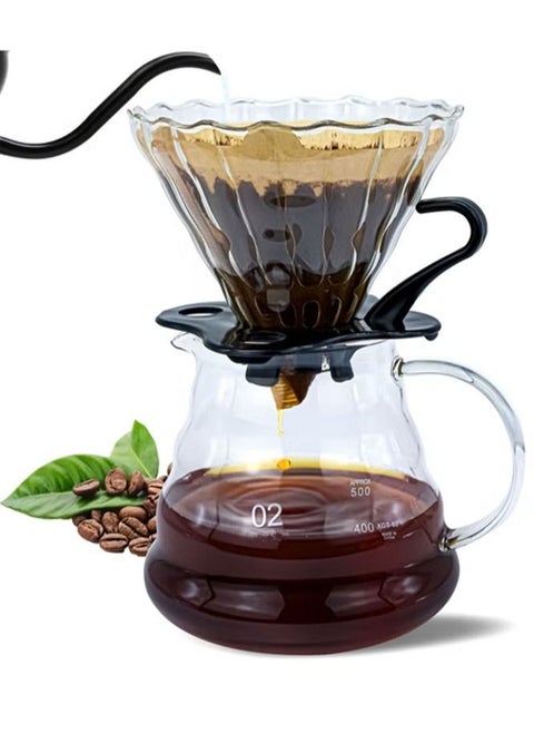 V60 hand-brewed glass coffee pot set, household drip filter cup glass sharing pot, coffee pot funnel