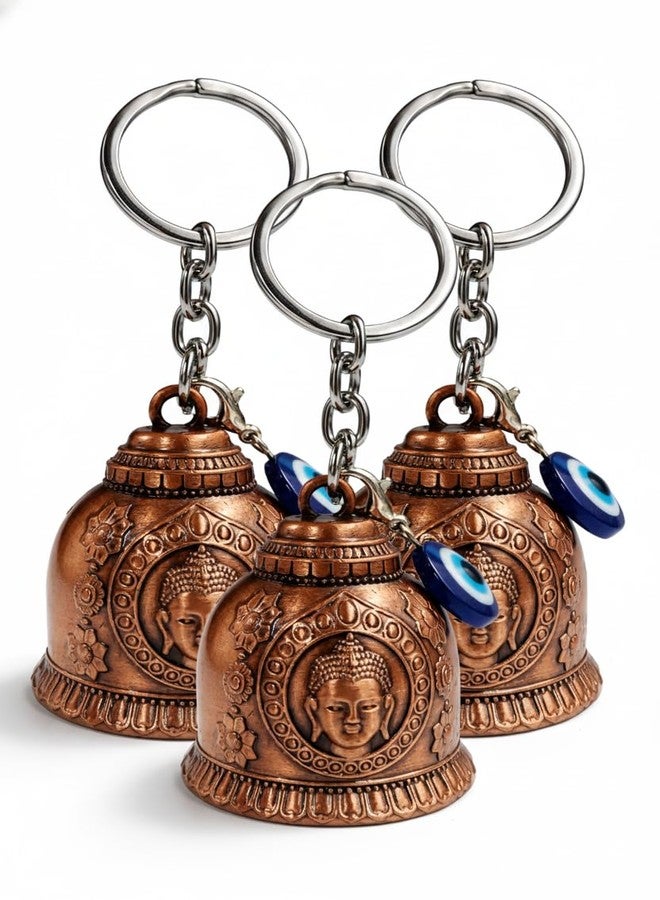 AeroStark Combo of 3 Bronze Buddha Guardian Bell for Bike | Evil Eye Protection Keychain | Metal Guardian Bell for Motorcycle, Car, Scooter | Spiritual Lucky Charm | Anti Negative Energy Bell - Image 4