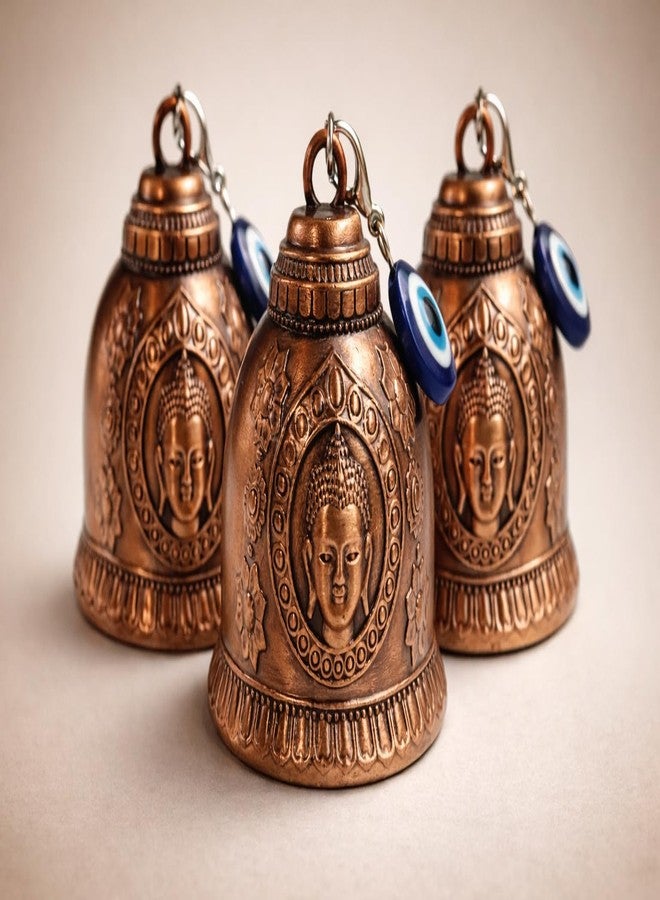 AeroStark Combo of 3 Bronze Buddha Guardian Bell for Bike | Evil Eye Protection Keychain | Metal Guardian Bell for Motorcycle, Car, Scooter | Spiritual Lucky Charm | Anti Negative Energy Bell - Image 3