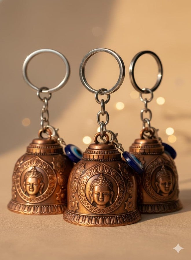 AeroStark Combo of 3 Bronze Buddha Guardian Bell for Bike | Evil Eye Protection Keychain | Metal Guardian Bell for Motorcycle, Car, Scooter | Spiritual Lucky Charm | Anti Negative Energy Bell - Image 5