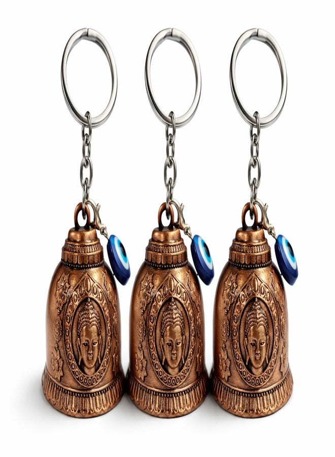 AeroStark Combo of 3 Bronze Buddha Guardian Bell for Bike | Evil Eye Protection Keychain | Metal Guardian Bell for Motorcycle, Car, Scooter | Spiritual Lucky Charm | Anti Negative Energy Bell - Image 1