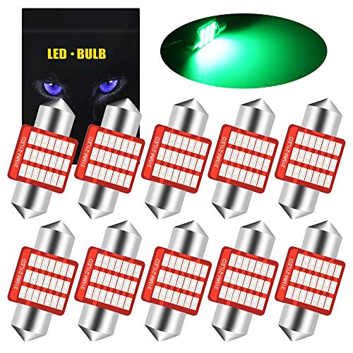 YEERON YEORO DE3175 6428 LED Bulb Super Bright 21SMD 3014 Chips 31mm CANBUS Festoon DE3021 DE3022 3175 LED Interior Dome Map Trunk Step Courtesy Lights.GREEN.(10-Pack) (Green) - Image 1