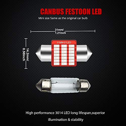YEERON YEORO DE3175 6428 LED Bulb Super Bright 21SMD 3014 Chips 31mm CANBUS Festoon DE3021 DE3022 3175 LED Interior Dome Map Trunk Step Courtesy Lights.GREEN.(10-Pack) (Green) - Image 3