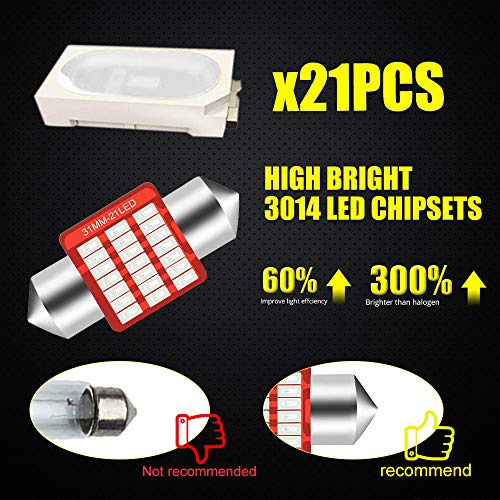 YEERON YEORO DE3175 6428 LED Bulb Super Bright 21SMD 3014 Chips 31mm CANBUS Festoon DE3021 DE3022 3175 LED Interior Dome Map Trunk Step Courtesy Lights.GREEN.(10-Pack) (Green) - Image 4