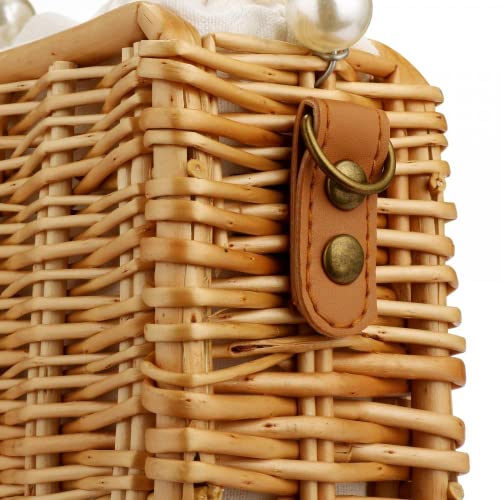 Gets Rattan Bag, Summer Tote Bag, Beach Bag Purse for Women, Top Handle Handbag, Pearl Purse - Image 5