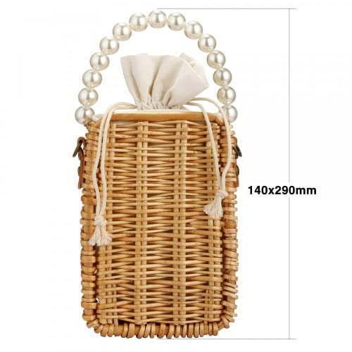 Gets Rattan Bag, Summer Tote Bag, Beach Bag Purse for Women, Top Handle Handbag, Pearl Purse - Image 4