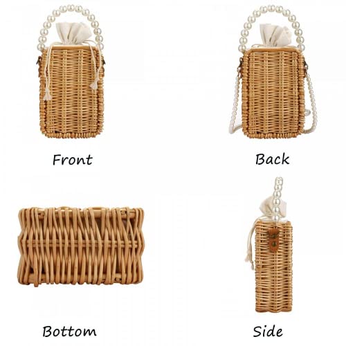 Gets Rattan Bag, Summer Tote Bag, Beach Bag Purse for Women, Top Handle Handbag, Pearl Purse - Image 3