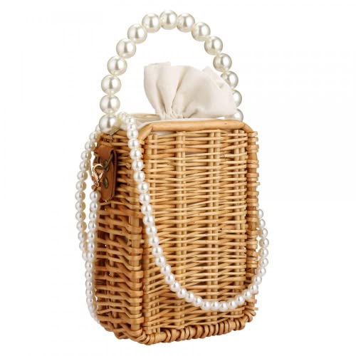 Gets Rattan Bag, Summer Tote Bag, Beach Bag Purse for Women, Top Handle Handbag, Pearl Purse - Image 1