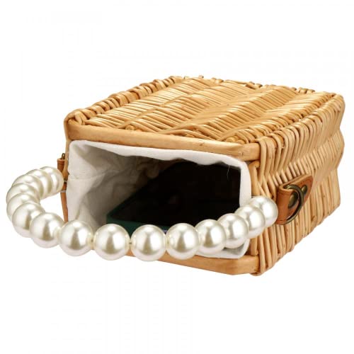 Gets Rattan Bag, Summer Tote Bag, Beach Bag Purse for Women, Top Handle Handbag, Pearl Purse - Image 2
