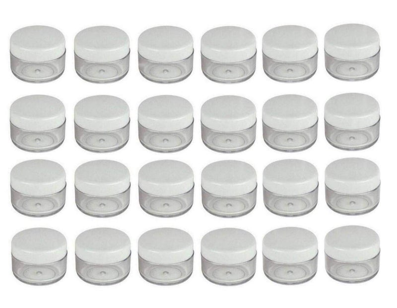 XINGZI 24PCS 15ml 0.5oz Refillable Clear Empty Plastic Cosmetic Containers Jars with White Plastic Screw Cap Lid for Lotions Creams Nail Powder Eye Shadow Plastic Storage Containers for Domestic Use