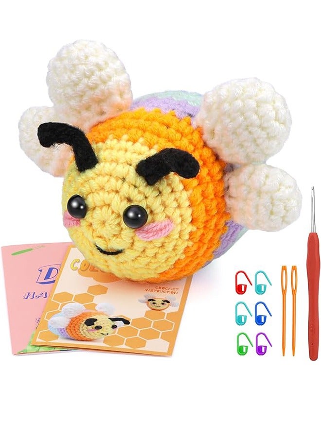 Crochet Kit for Beginners, Crochet Animal Kit with Step-by-Step Video Tutorial - Colorful Bee, Complete Crochet Starter Kit with Crochet Set for Beginners Adult DIY Craft Supplies - Image 1