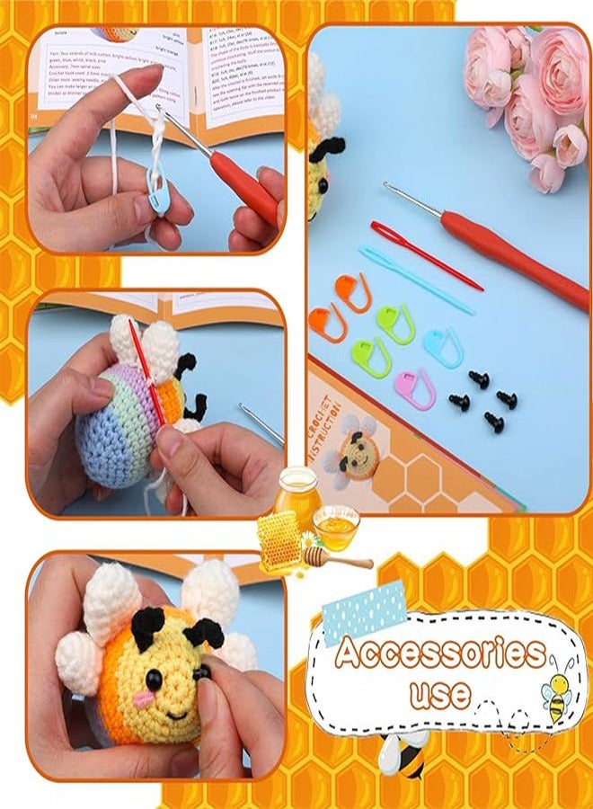Crochet Kit for Beginners, Crochet Animal Kit with Step-by-Step Video Tutorial - Colorful Bee, Complete Crochet Starter Kit with Crochet Set for Beginners Adult DIY Craft Supplies - Image 4