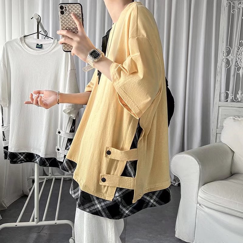 T-Shirt Men's 2023 Summer New T-Shirt White Half-Sleeved Five-Quarter Sleeve Ins Trendy Hong Kong Style Summer Clothing Couple Style Short-Sleeved - Image 4