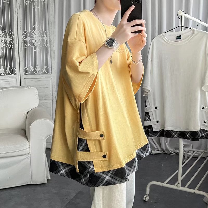 T-Shirt Men's 2023 Summer New T-Shirt White Half-Sleeved Five-Quarter Sleeve Ins Trendy Hong Kong Style Summer Clothing Couple Style Short-Sleeved - Image 5