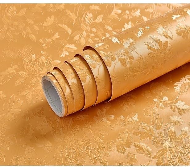 sia SIA VENDORS Kitchen Oil Proof Sticker Wallpaper Backsplash Aluminum foil Oil self-Adhesive Paper Waterproof Heat Resistant Drawer Sticker (12 X 48 Inch, Lotus Gold)  - Image 1
