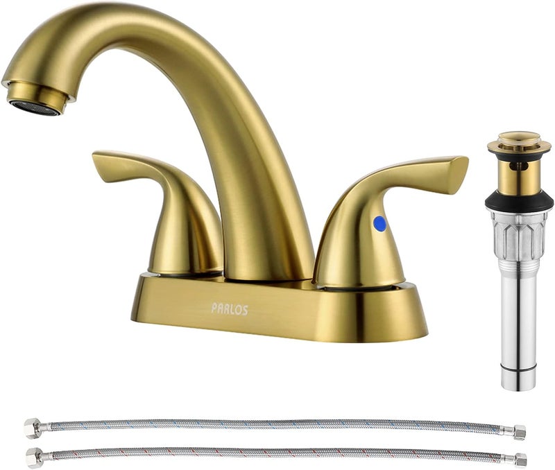 PARLOS 2-Handle Bathroom Sink Faucet with Drain Assembly and Supply Hose Lead-Free cUPC Lavatory Faucet Mixer Double Handle Tap Deck Mounted Brushed Gold,1359808 - Image 1