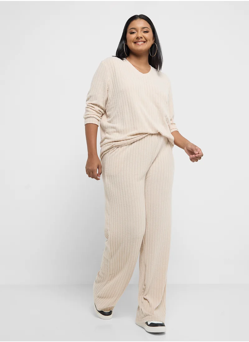 Ginger Plus Ribbed Knitted Top & Pant Lounge Set