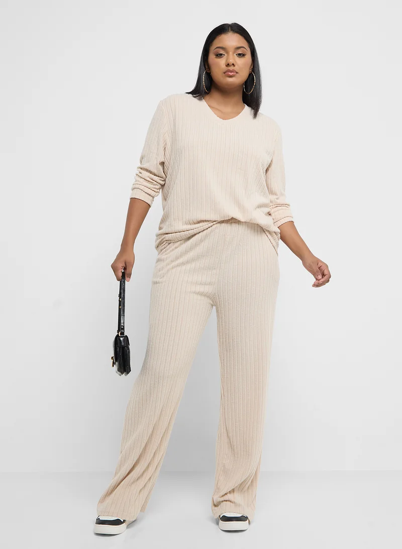 Ginger Plus Ribbed Knitted Top & Pant Lounge Set