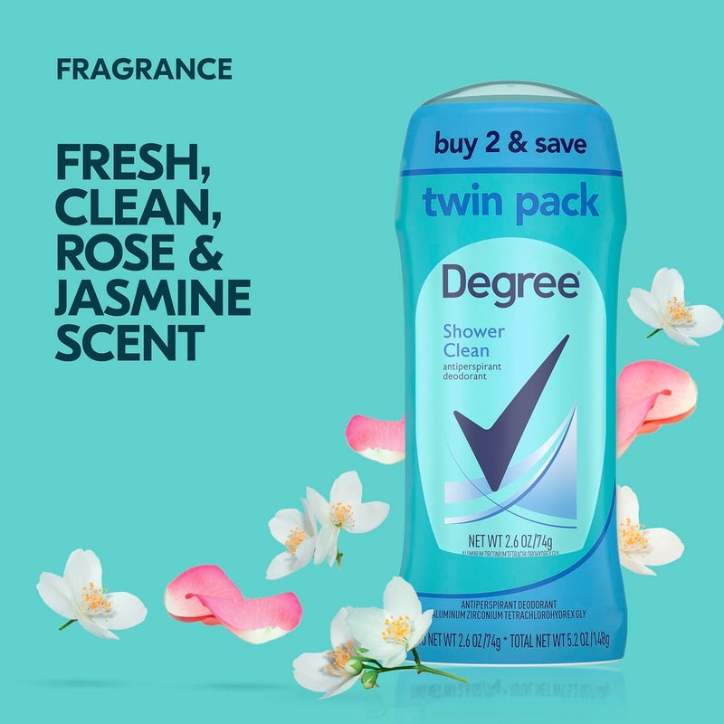Degree Women Shower Clean Antiperspirant Deodorant, 2.6 oz Twin Pack - Image 5