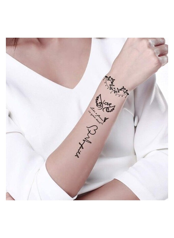 PROMASS Temporary Tattoos Lovely English Words & Black Designs Body Art Make up for Women Fake Tattoo Sticker Waterproof Tattoo with Star Heart 10 Sheets - Image 2