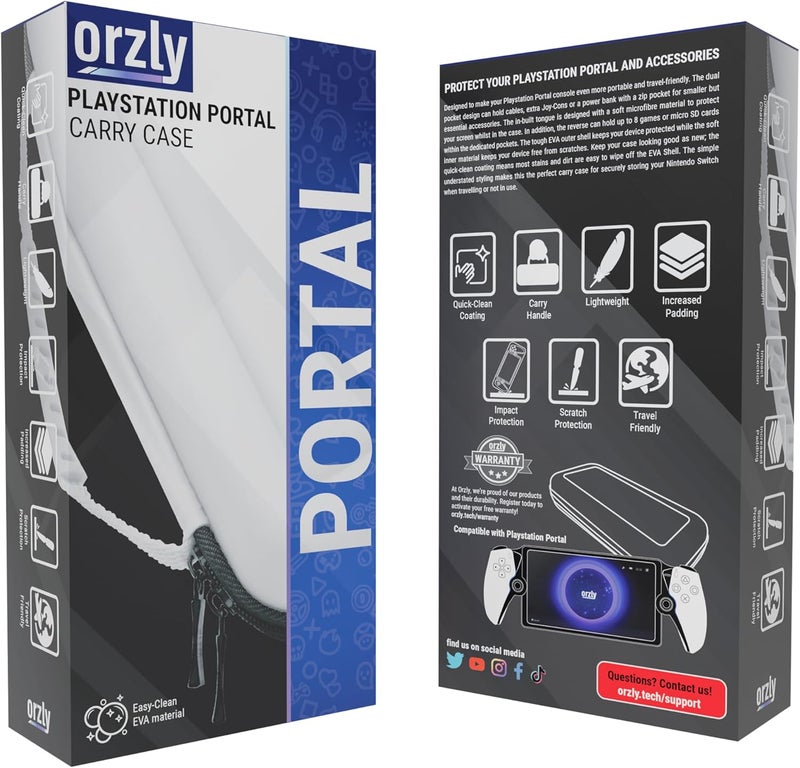 Orzly Carry Case designed for Playstation Portal remote player for PS5 Console holds accessories and offers Travel and Storage Protection for headset charger headset & more - Black/White - Gift box edition - Image 2
