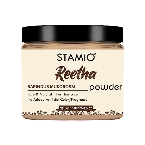 STAMIO Reetha Powder 100 gm for Hair Wash, Pack, Mask, Shampoo, Scalp Care, Dandruff | Seedless Dried Ritha / Aritha / Soapnuts / Sapindus Mukorossi | Natural Cleanser | In Jar 3.53 oz - Image 1
