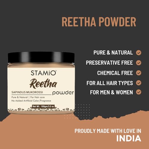 STAMIO Reetha Powder 100 gm for Hair Wash, Pack, Mask, Shampoo, Scalp Care, Dandruff | Seedless Dried Ritha / Aritha / Soapnuts / Sapindus Mukorossi | Natural Cleanser | In Jar 3.53 oz - Image 2