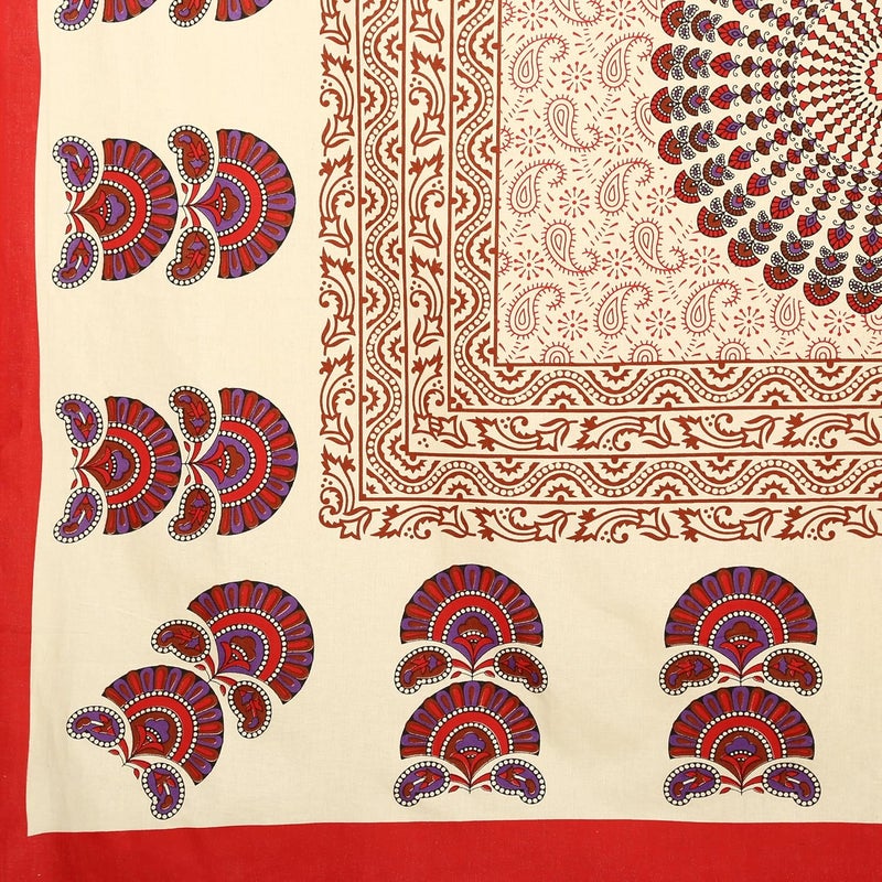 144 TC Cotton Comfort Rajasthani Jaipuri Traditional Sanganeri Printed Single Bedsheet with Pillow Cover Red Single Color Block  - Image 3