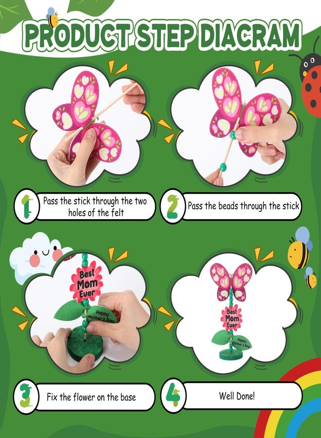 SmoothNovelty 25 Set Mother's Day Craft Kits Felt Flower Craft Kits Mother's Day Gifts Bulk for Classroom School Toddlers Fun Activities Spring Crafts - Image 3