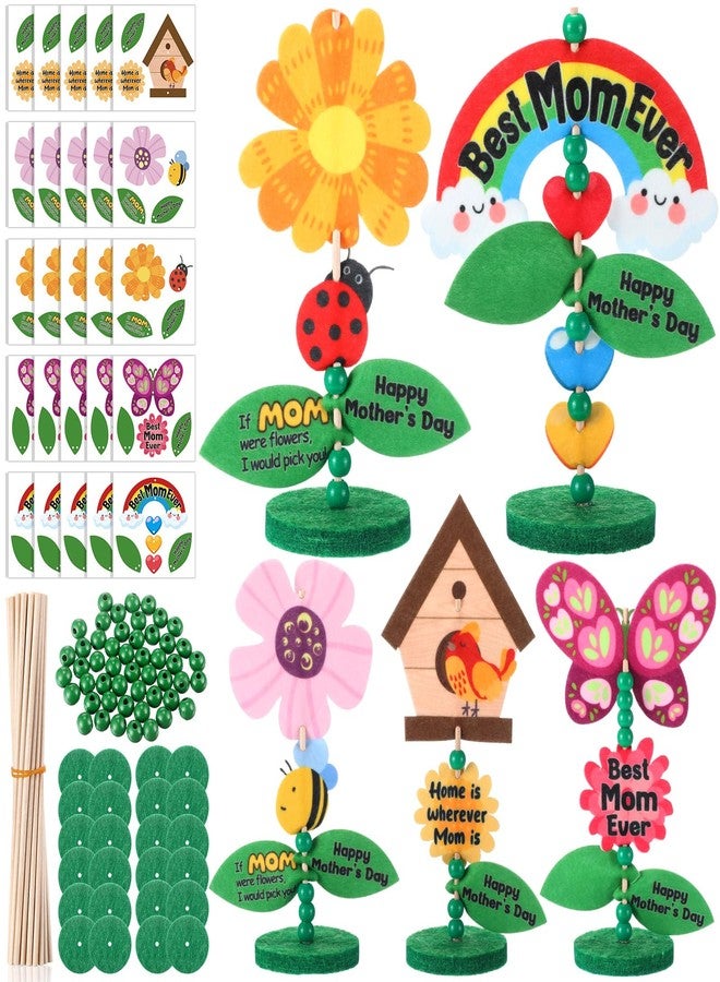 SmoothNovelty 25 Set Mother's Day Craft Kits Felt Flower Craft Kits Mother's Day Gifts Bulk for Classroom School Toddlers Fun Activities Spring Crafts - Image 1