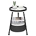 LEMONDA Industrial Round Marble End Table, 2 Tier Round Side Table with Storage Basket,Round Metal Sofa Side - Image 2