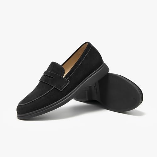 BEAU TODAY Suede Loafers Flats for Women, Women’s Slip On Penny Loafers, Leather Driving Comfortable Dress Ladies Loafers Casual Office Work Shoes Black US 5.5 - Image 5