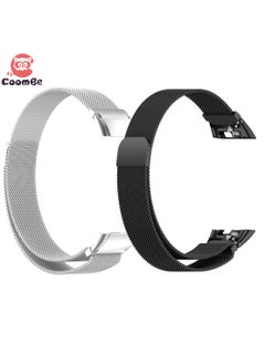 2-Pack Stainless Steel Milanese Loop Band Watchband For HUAWEI Band 6/Honor Band 6/7 Black/Sliver