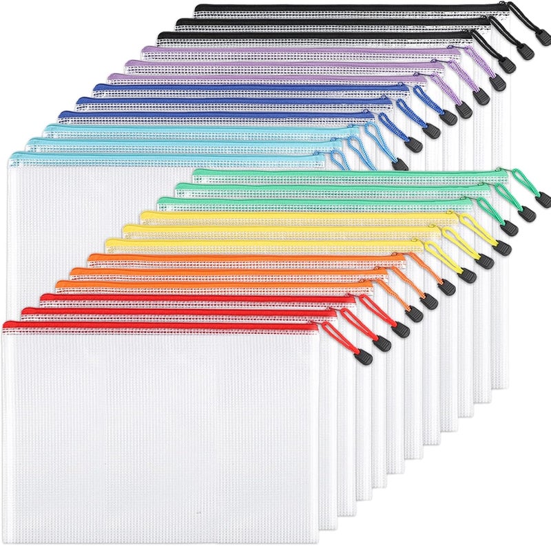 EOOUT 24pcs Mesh Zipper Pouch Bags, A4 Zipper Bags for Organizing Storage, Waterproof Zipper Pouches, Letter Size, File Bags for School, Toys, Puzzle, Board Games and Office Supplies - Image 1