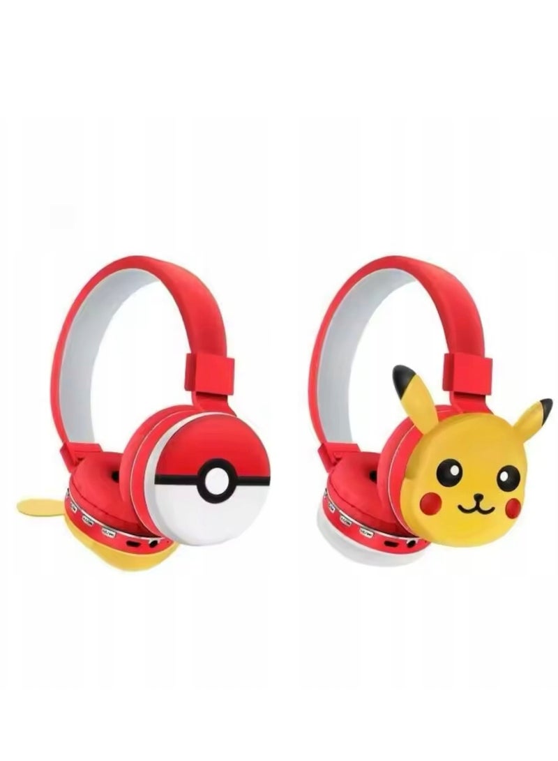بوكيمون سماعات رأس Pokémon لاسلكية بلوتوث للأطفال بصوت X6D سماعات قابلة للطي للأطفال تقليل الضوضاء ؛ مناسبة لسماعات ستيريو للأطفال والهواتف المحمولة والأجهزة اللوحية بلون احمر مع اصفر - Image 1