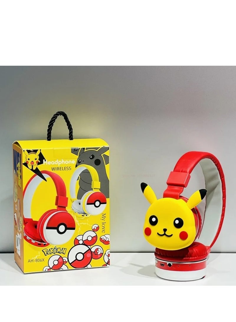 بوكيمون سماعات رأس Pokémon لاسلكية بلوتوث للأطفال بصوت X6D سماعات قابلة للطي للأطفال تقليل الضوضاء ؛ مناسبة لسماعات ستيريو للأطفال والهواتف المحمولة والأجهزة اللوحية بلون احمر مع اصفر - Image 4