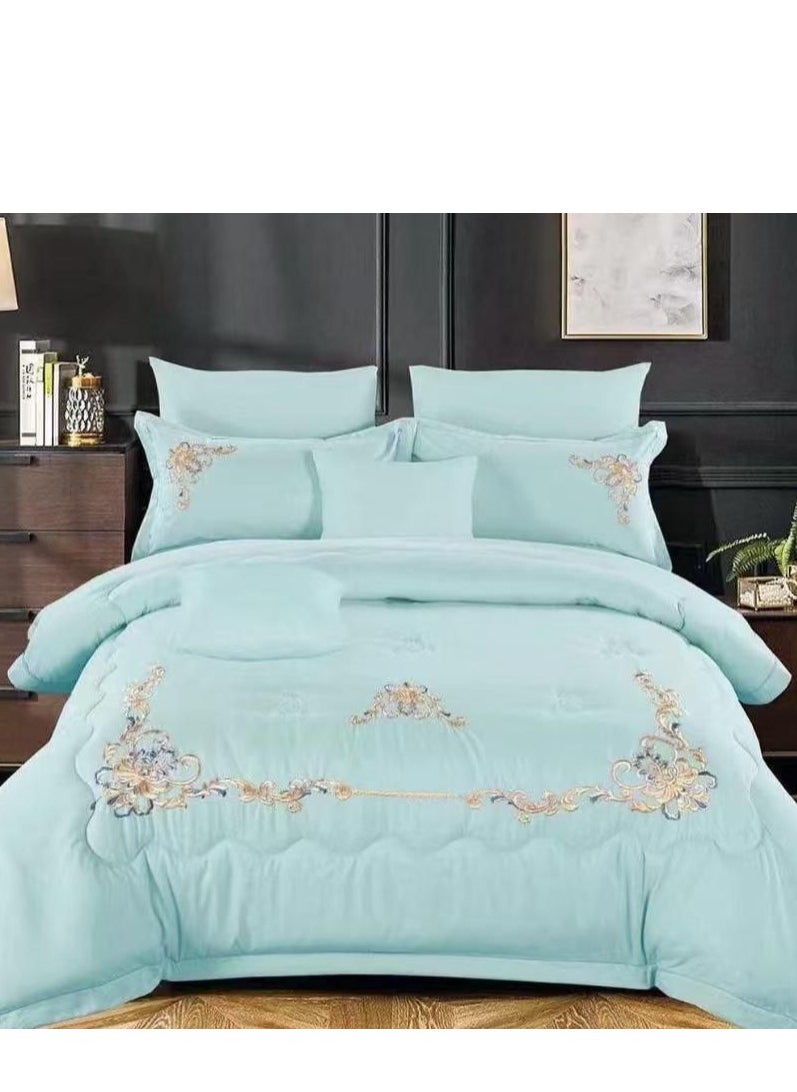 BAIG 6-Piece Embroidered Comforter Set – Luxury King Size Bedding with Decorative Pillows & Elegant Detailing  220*240cm 